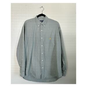 Men's Ralph Lauren Green White Stripe Blake Cotton Button Up Shirt LS Pony Sz XL